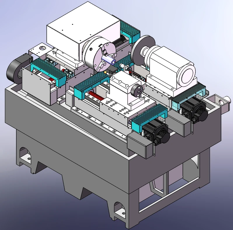 Machine layout drawing of a CNC punch grinder workhead and wheel spindles