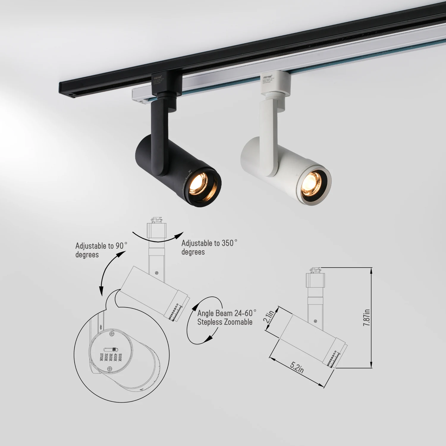 5-Color Zoomable LED Track Light XL04 beam and dimming detail