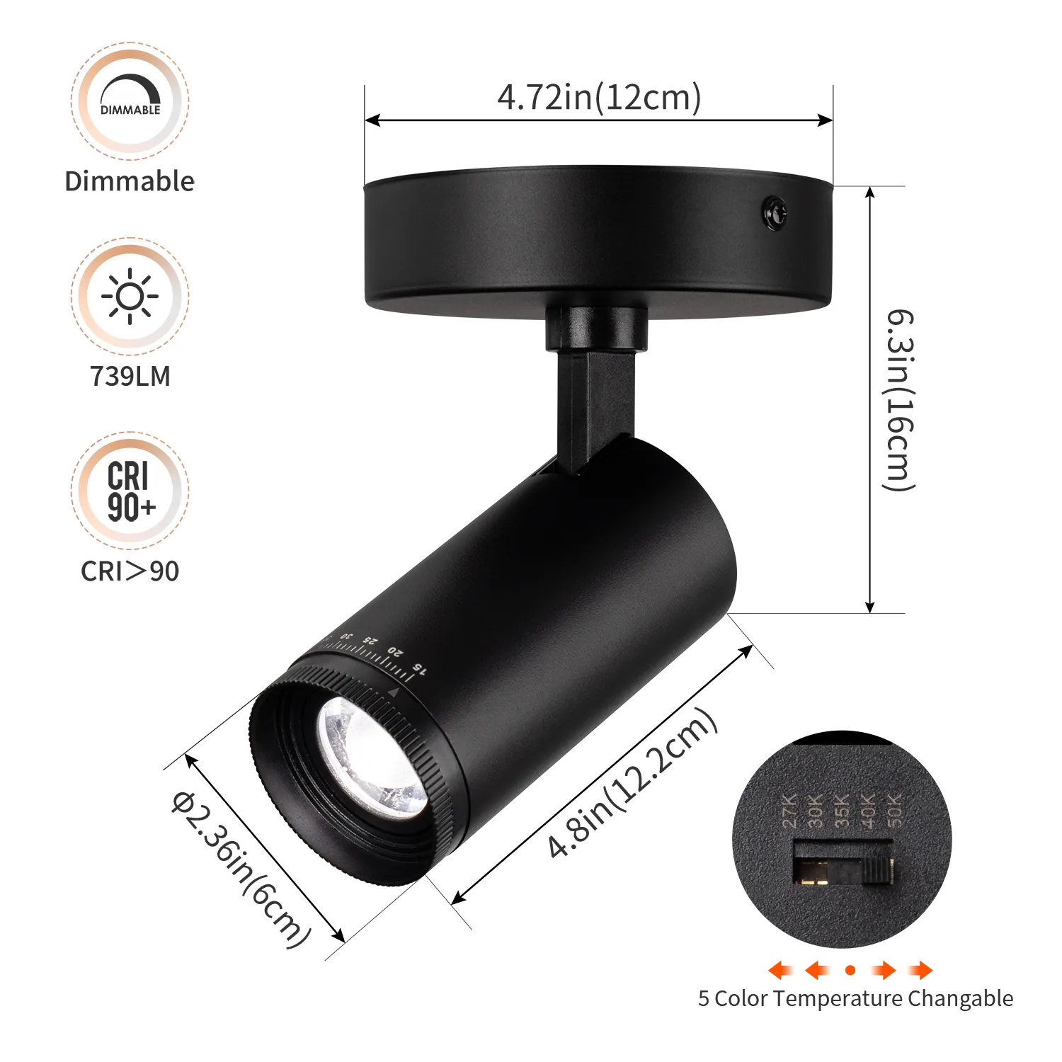 5-Color Zoomable Indoor Spot Light X0009-01B-3 detail view