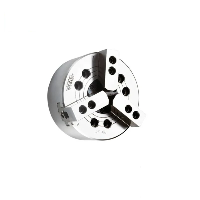 3K three-jaw hollow power chuck showing the chuck body three hardened jaws and central through bore