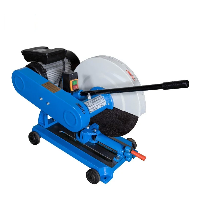 J3GA-400 shape cutter with 400 mm abrasive cutting wheel under a steel guard clamping tongs on the cast iron base and a pull-down operating handle
