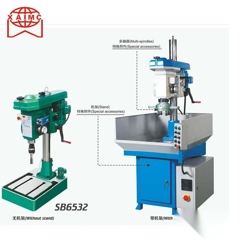 SB6516 gear type tapping machine with round column spindle head and square base table