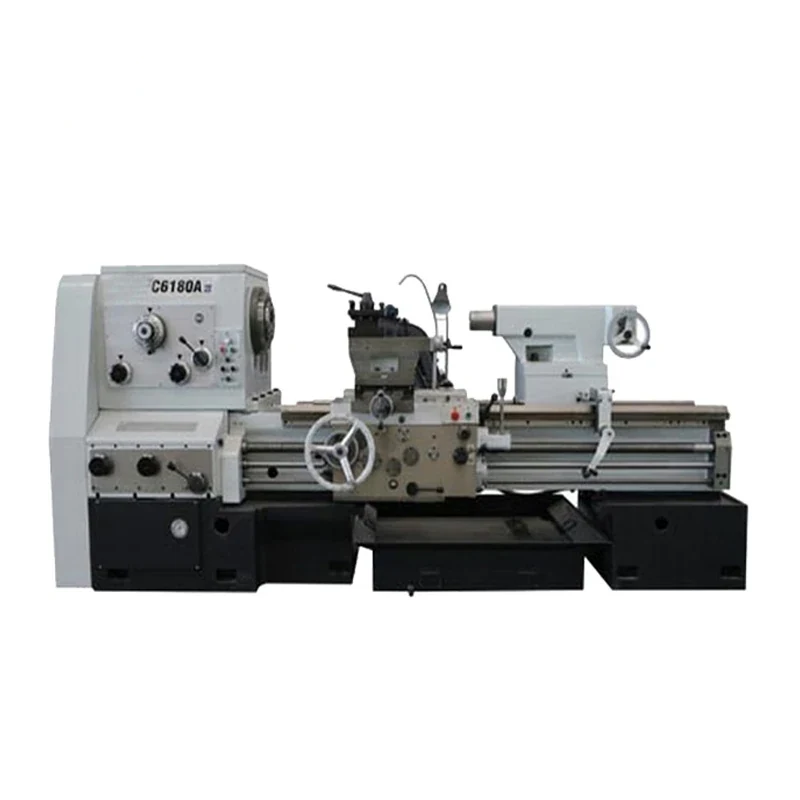 C6180A horizontal manual lathe with large chuck long bed foot post structure carriage and tailstock