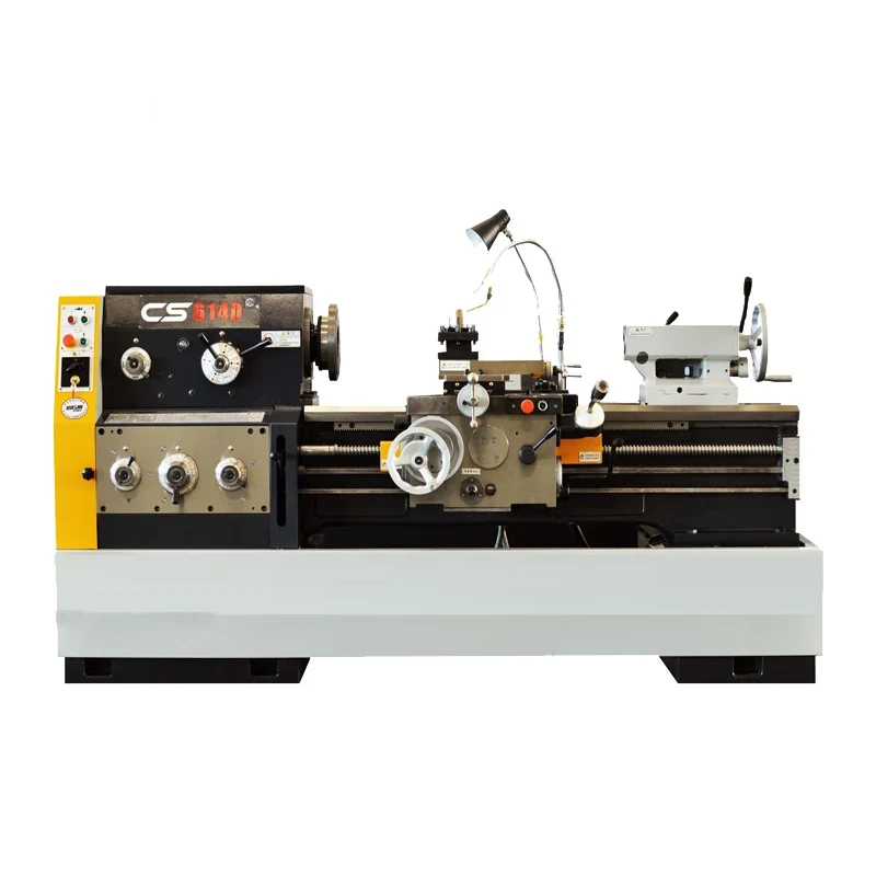 CS6140J universal lathe from the series showing headstock chuck feed gearbox carriage and tailstock
