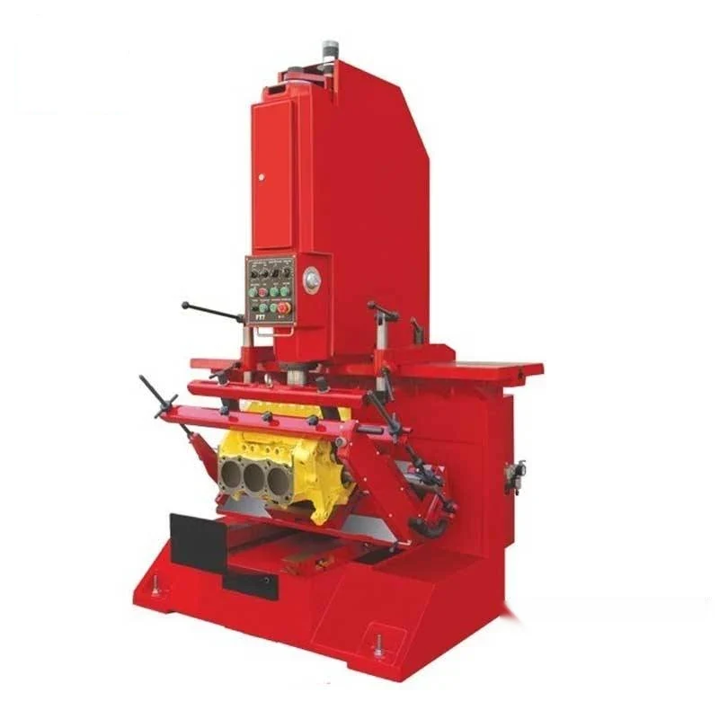 FT7 cylinder boring machine with overhead boring spindle on a floating table carrying an engine block