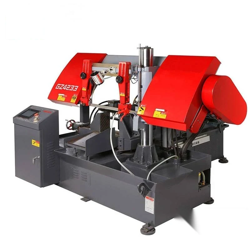 GZ4233 double column horizontal metal band sawing machine with twin columns saw head band wheels housing and material clamping vice