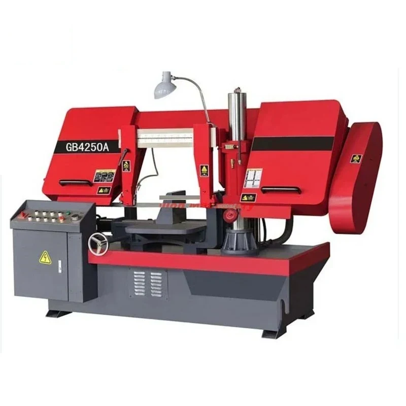 G4250 double column horizontal metal band sawing machine with twin guide columns saw head hydraulic vice and coolant tray