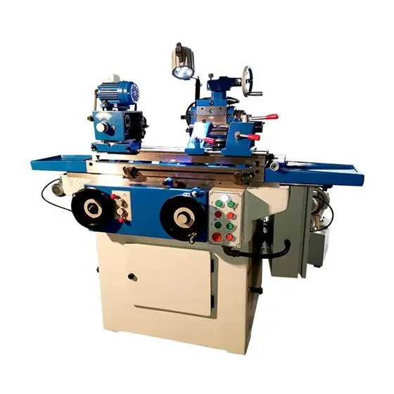 2M9120A universal cutter and tool grinder with grinding wheel head swivelling worktable tool holding fixture and hand wheel controls