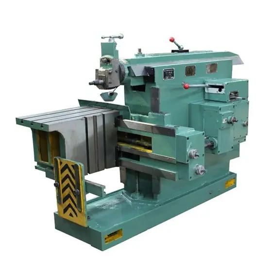 BC6063 horizontal metal shaper machine showing the reciprocating ram tool post and swivelling worktable on a cast base