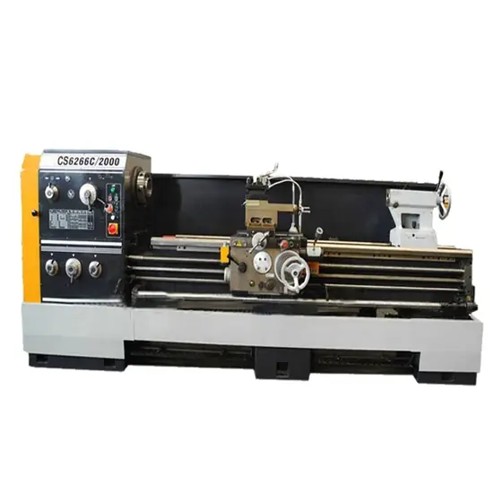 CS6140 series universal lathe with headstock chuck carriage apron lead screw and tailstock on a cast bed
