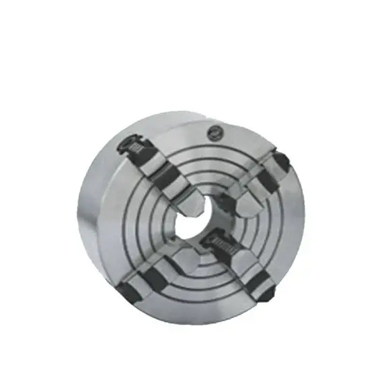 K72 four-jaw independent chuck with four separately adjustable jaws and concentric setting rings on the chuck face