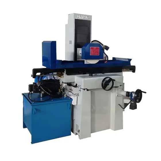 M1230 surface grinder with grinding wheel head on vertical column worktable with magnetic chuck hydraulic unit and hand wheel controls