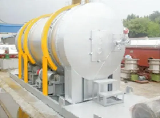 Sulphur drum granulator installation showing the granulation drum with feed and discharge ends