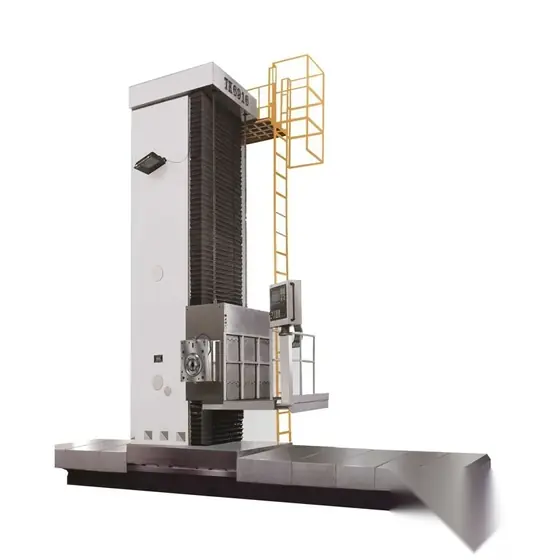TX6213 TK6213 CNC horizontal milling and boring machine showing the boring spindle headstock on its column the sliding worktable and the CNC control pendant