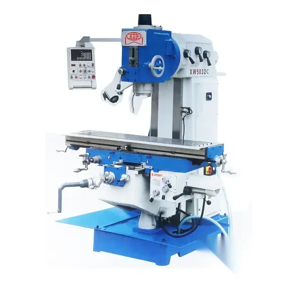XW5032C universal vertical milling machine with vertical head on the column knee-mounted worktable with T slots and feed handwheels at the front