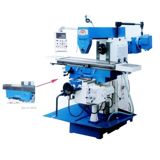 XW6136 universal lifting table horizontal milling machine with overarm and arbor support vertical milling head swivelling table and knee feed controls