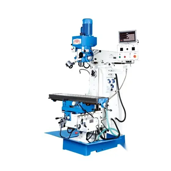 XZ6350ZS universal vertical drilling and milling machine with vertical head on the column feed controls and a wide T-slotted rotating worktable