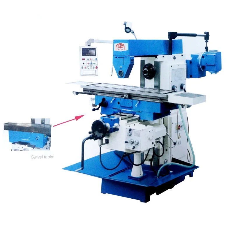 XW6136 universal lifting table horizontal milling machine with overarm and arbor support vertical milling head swivelling table and knee feed controls