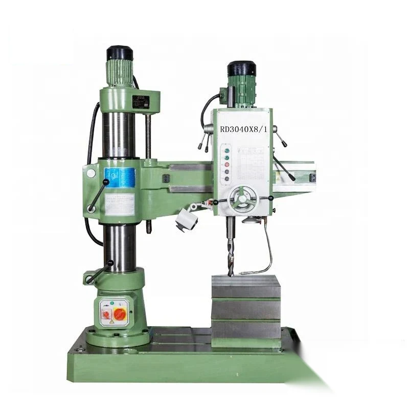 Z3032x8/1 radial drilling machine with vertical column swinging radial arm and spindle head over a rectangular base plate
