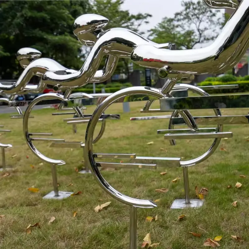 Modern Outdoor Garden Forest Decorative Metal Abstract Cyclist Stainless Form view 3