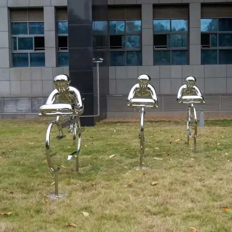 Modern Outdoor Garden Forest Decorative Metal Abstract Cyclist Stainless Form view 2
