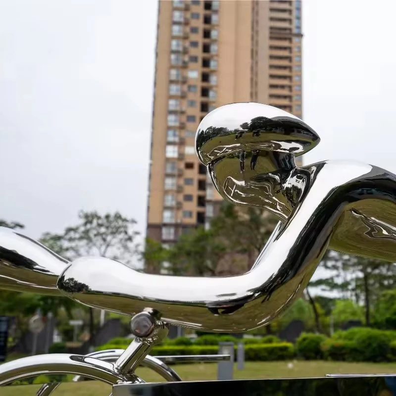 Modern Outdoor Garden Forest Decorative Metal Abstract Cyclist Stainless Form view 6
