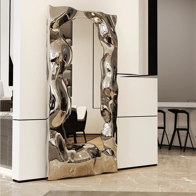 Modern Stainless Steel Metal Indoor and Outdoor Floor-Standing Mirror view 3