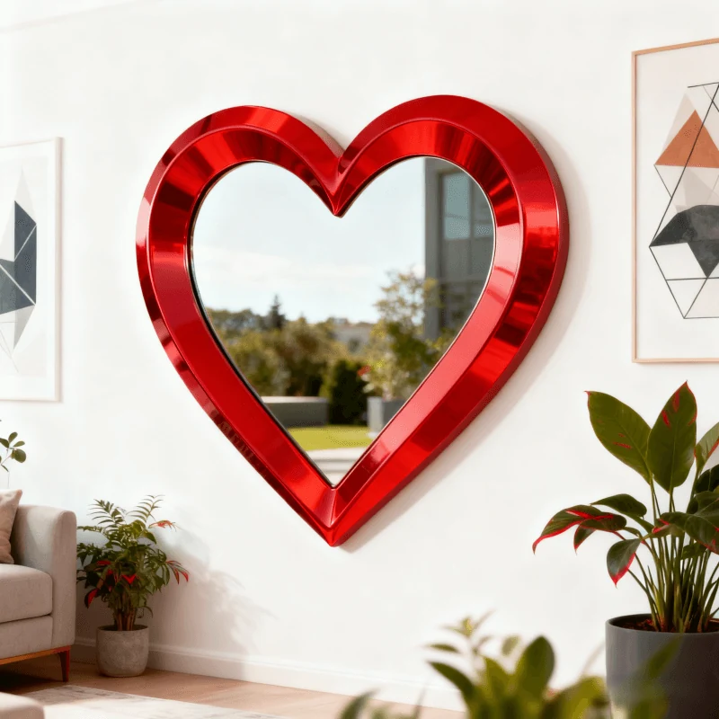 Modern Stainless Steel Metal Indoor and Outdoor Heart-Shaped Mirror view 2