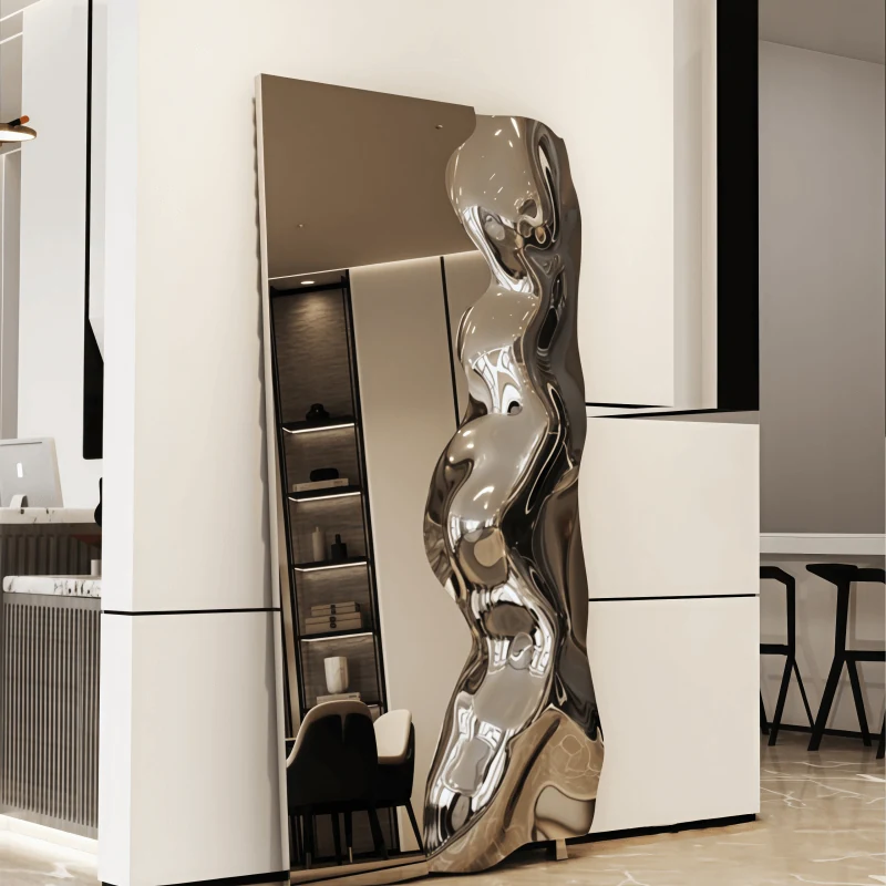 Modern Stainless Steel Metal Indoor and Outdoor Floor-Standing Mirror view 6