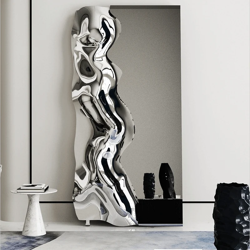 Modern Stainless Steel Metal Indoor and Outdoor Floor-Standing Mirror view 4
