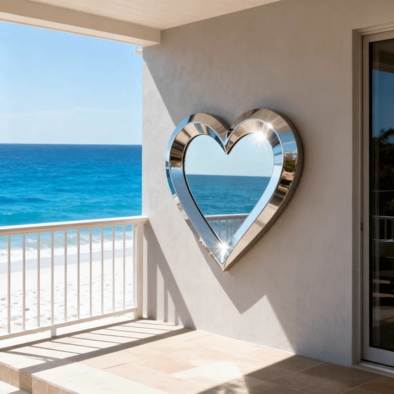Modern Stainless Steel Metal Indoor and Outdoor Heart-Shaped Mirror view 6