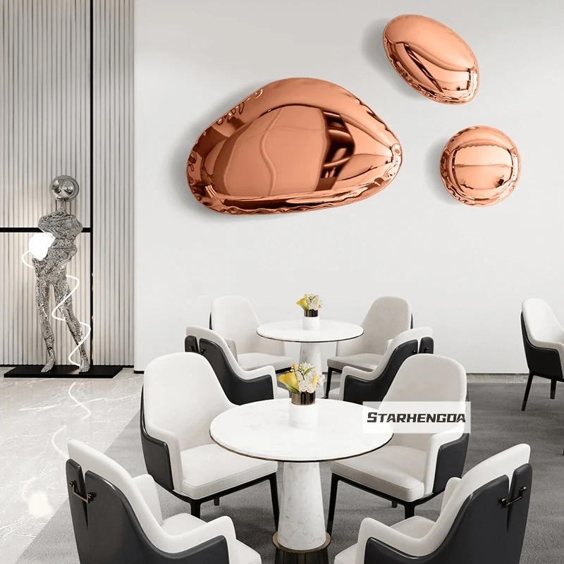 Modern Stainless Steel Metal Indoor and Outdoor Pebble Creative Wall Panel Design A view 4