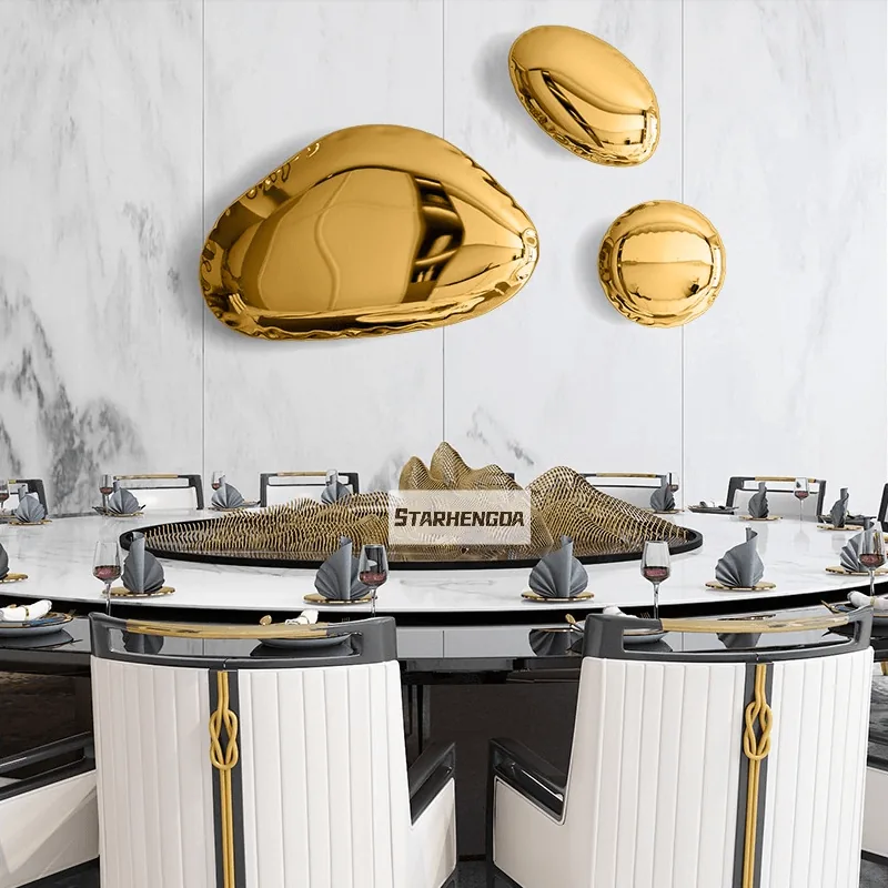 Modern Stainless Steel Metal Indoor and Outdoor Pebble Creative Wall Panel Design A view 5