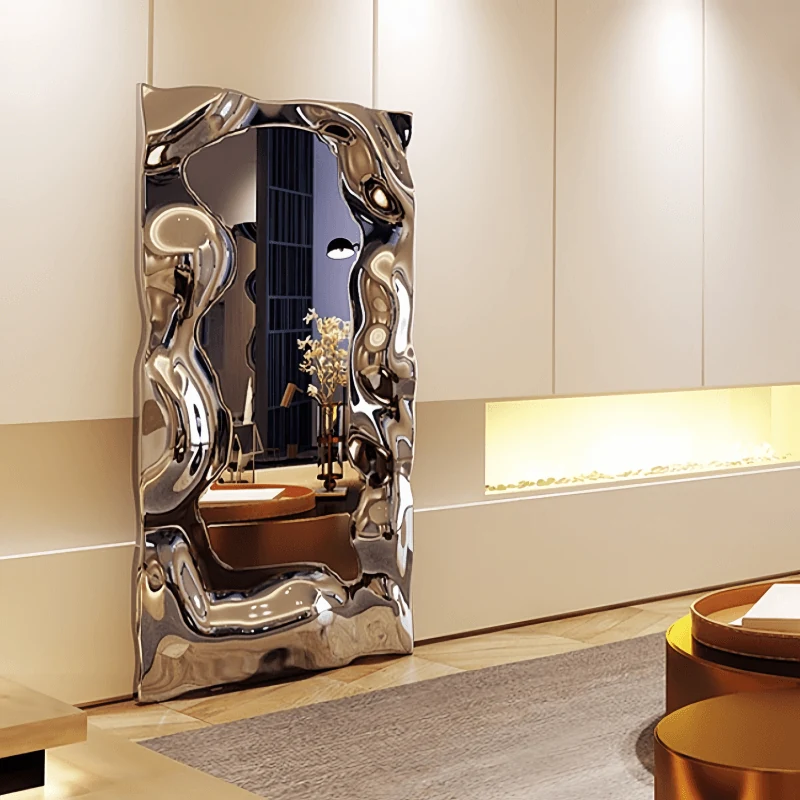 Modern Stainless Steel Metal Indoor and Outdoor Floor-Standing Mirror view 7