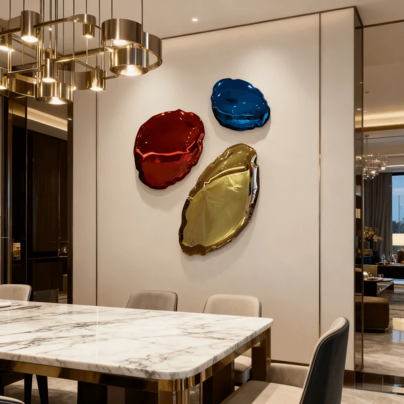 Modern Stainless Steel Metal Indoor and Outdoor Pebble Creative Wall Panel Design B view 7