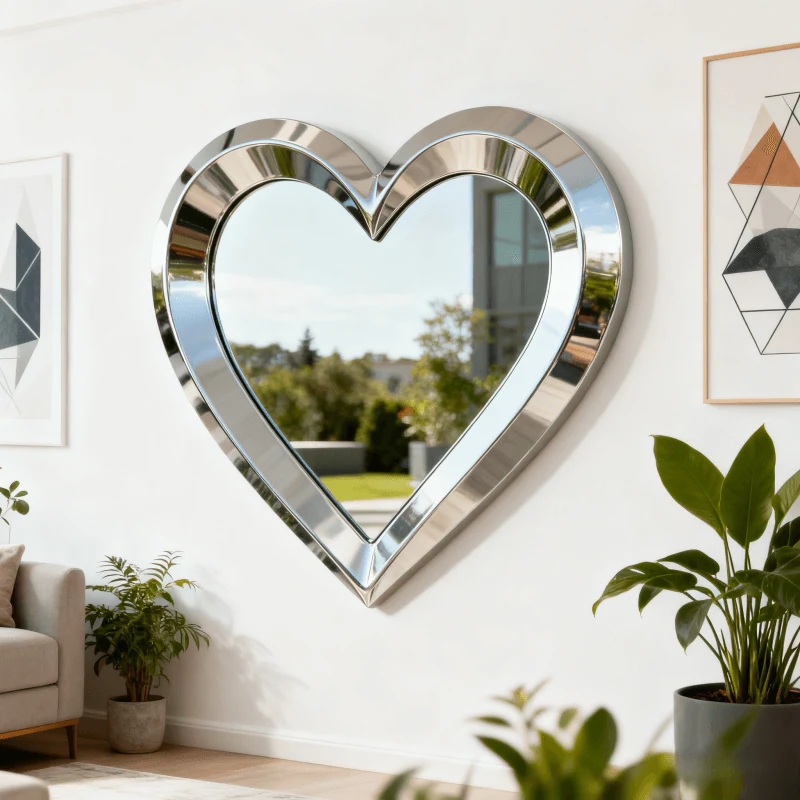 Modern Stainless Steel Metal Indoor and Outdoor Heart-Shaped Mirror view 3