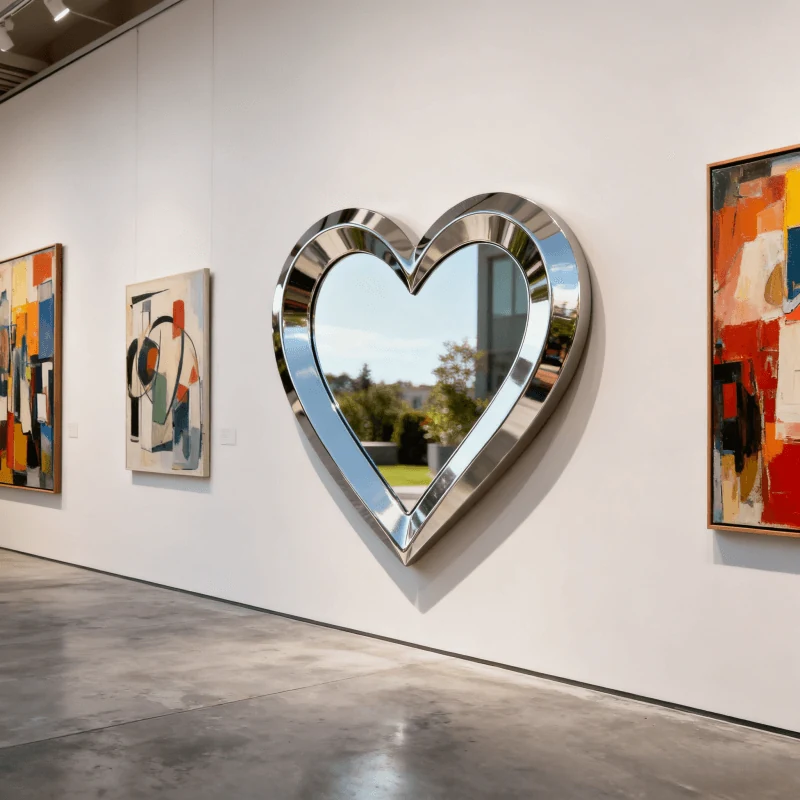Modern Stainless Steel Metal Indoor and Outdoor Heart-Shaped Mirror view 5