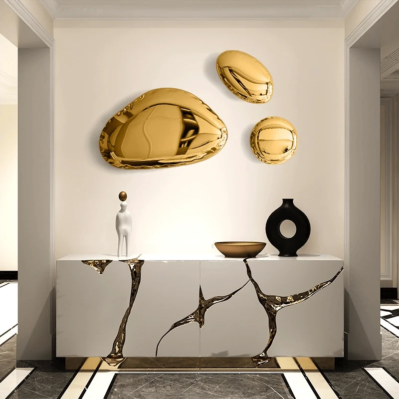 Modern Stainless Steel Metal Indoor and Outdoor Pebble Creative Wall Panel Design A produced by Xinhengda Sculpture in Shenzhen