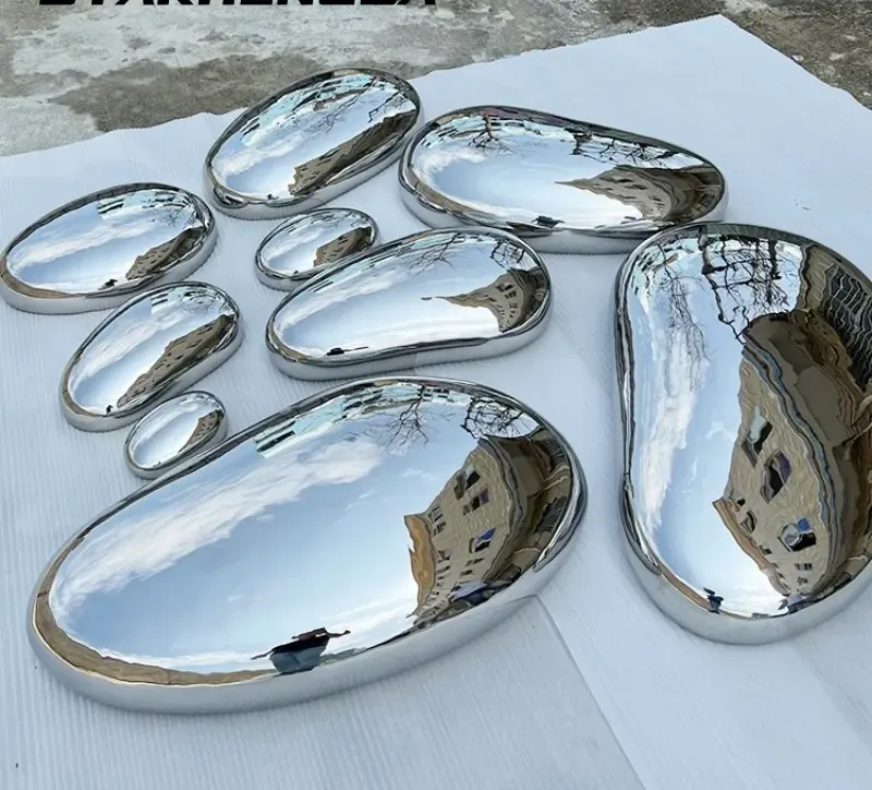 Metal Art Steel Pebble Art Decoration Sculpture Mirror view 2