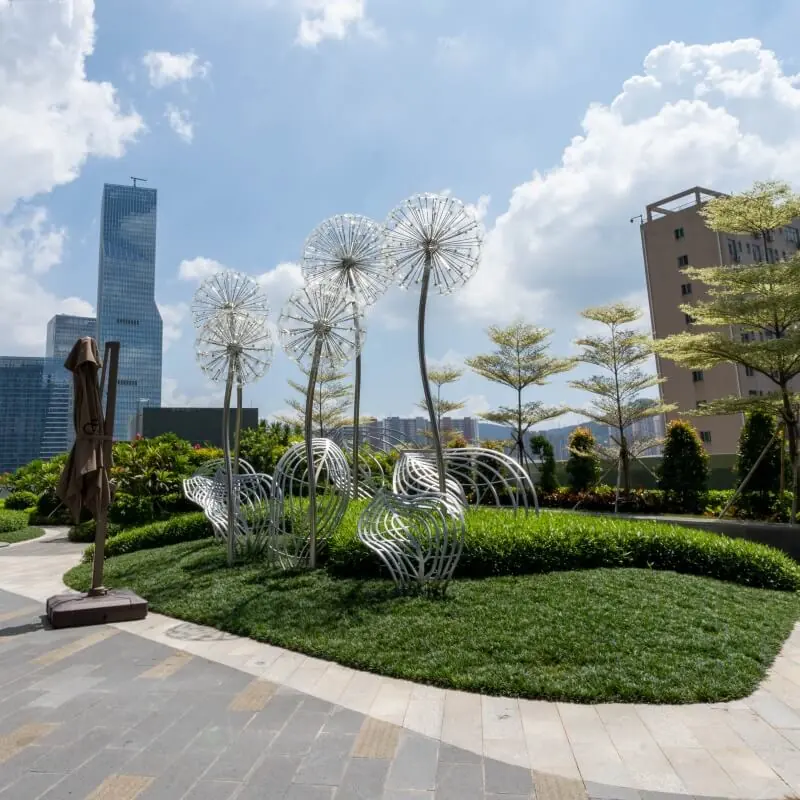 Modern Garden Outdoor Large Metal Stainless Steel Decor Dandelion Botanical Form view 2