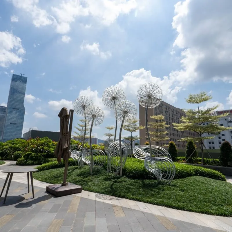 Modern Garden Outdoor Large Metal Stainless Steel Decor Dandelion Botanical Form view 3