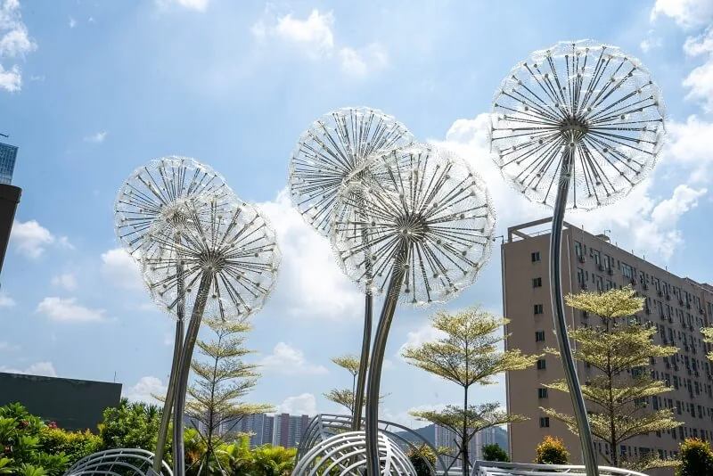 Modern Garden Outdoor Large Metal Stainless Steel Decor Dandelion Botanical Form view 4