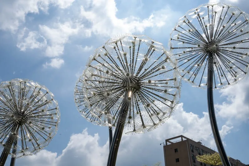 Modern Garden Outdoor Large Metal Stainless Steel Decor Dandelion Botanical Form view 5