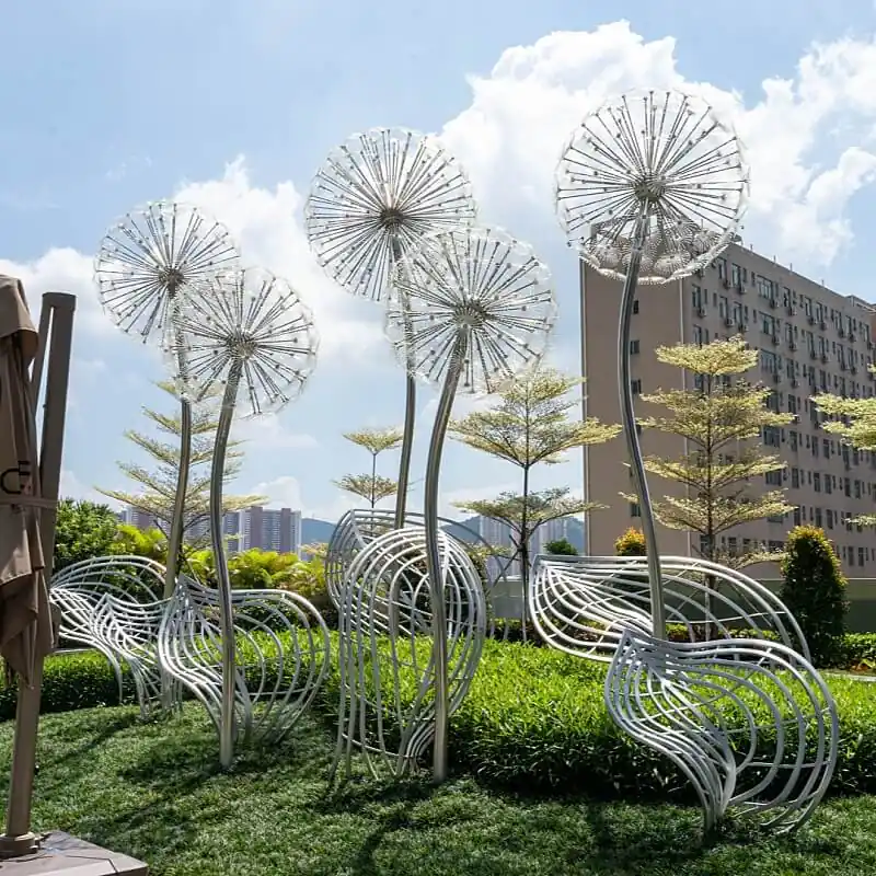 Modern Garden Outdoor Large Metal Stainless Steel Decor Dandelion Botanical Form produced by Xinhengda Sculpture in Shenzhen