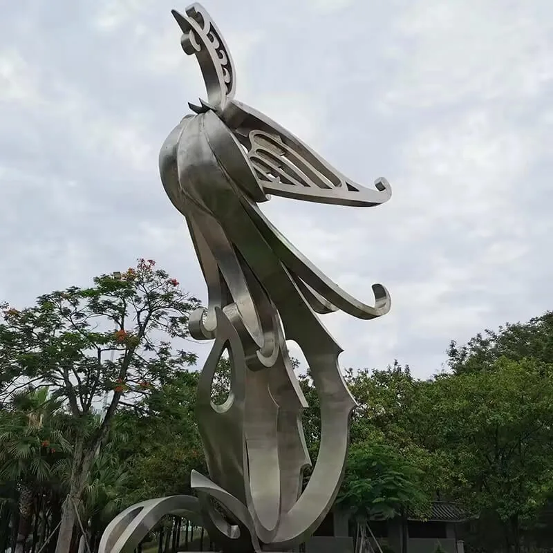 Phoenix Stainless Steel Sculpture with Hand Carving Phoenix Sculpture view 2