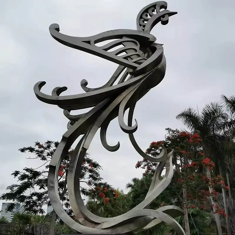 Phoenix Stainless Steel Sculpture with Hand Carving Phoenix Sculpture view 4