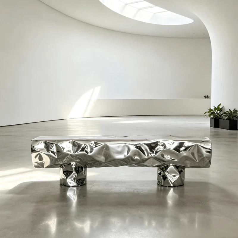 Stainless Steel Mirror Creative Leisure Seat Design A in production at the Shenzhen workshop