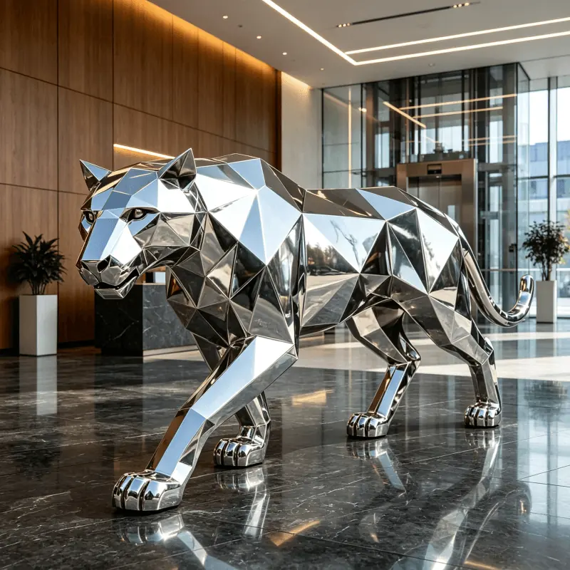 Stainless Steel Mirror Geometry Block Face Leopard Large Metal view 5