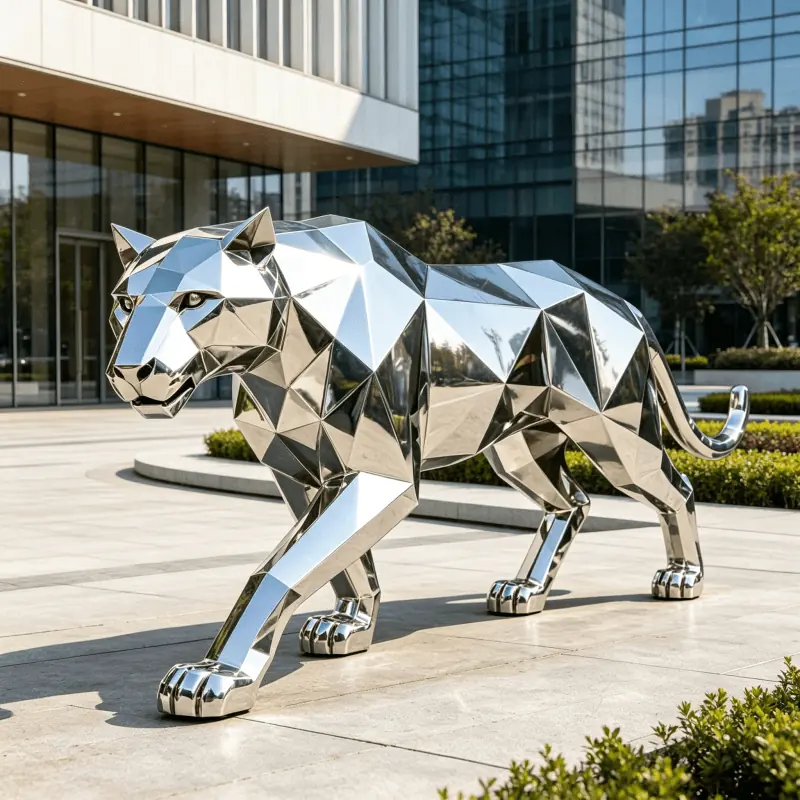 Stainless Steel Mirror Geometry Block Face Leopard Large Metal view 3