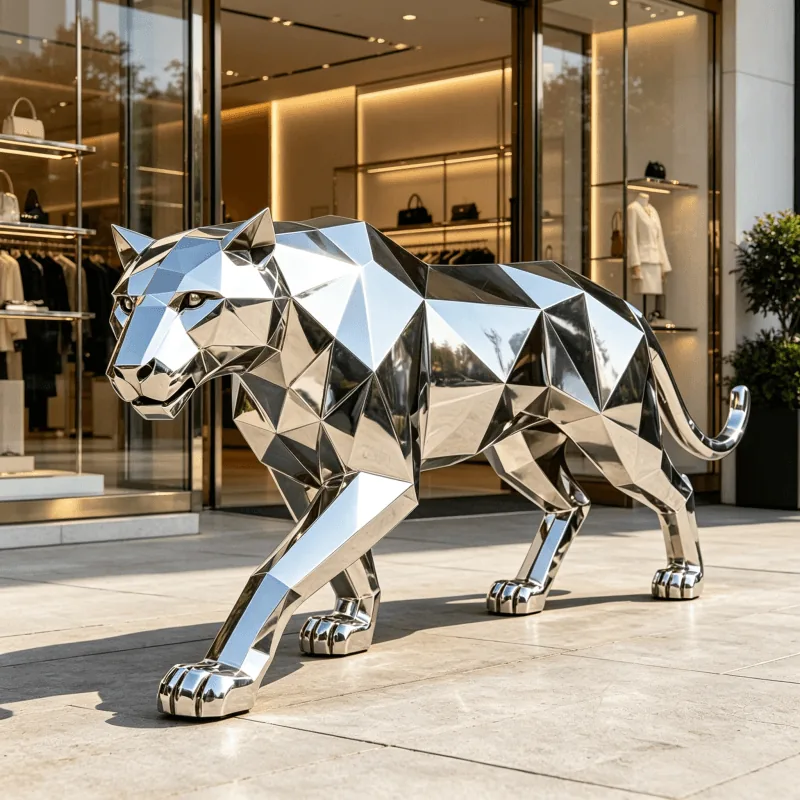 Stainless Steel Mirror Geometry Block Face Leopard Large Metal view 4